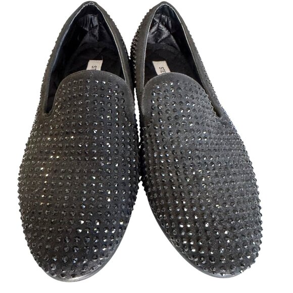 Steve Madden Men's 705 Black Slip-On Rhinestone Studded Loafers - Picture 1 of 9